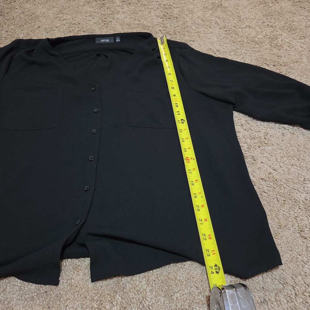 Apt 9 Black Blouse Womens XL V-Neck Roll Tab Sleeve Lightweight Shirt Casual Top - Picture 8 of 16